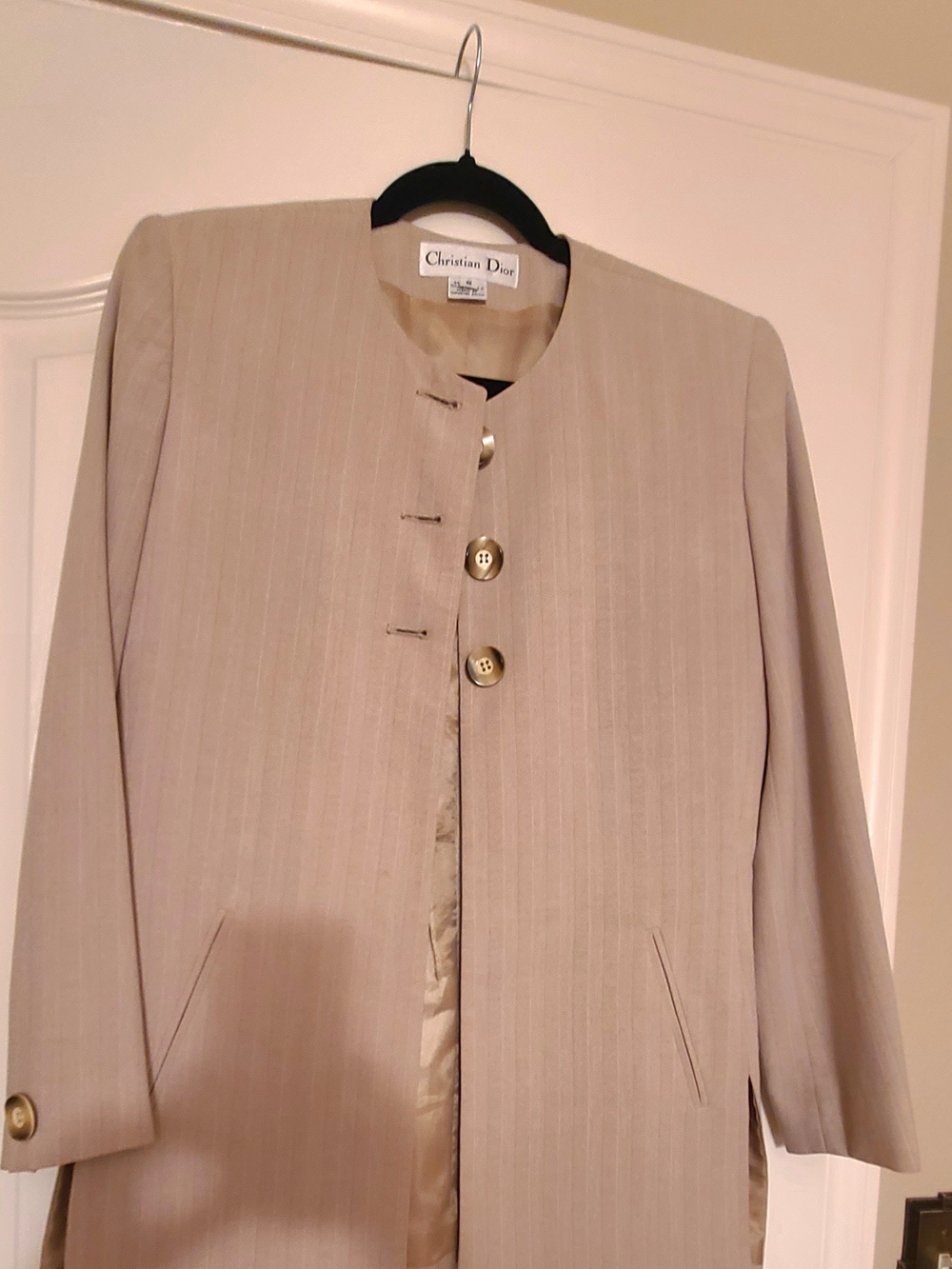 Dior Beige Pinstripe Coat with Gold Buttons
